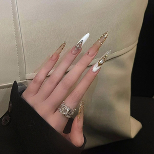 复古碎金银河爆闪美甲气质高级感奢华大小姐宴会纯手工穿戴甲新款