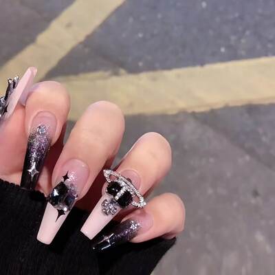 纯手工美甲穿戴甲片假指甲贴甜辣黑粉小兔星芒西太后美甲贴片可拆