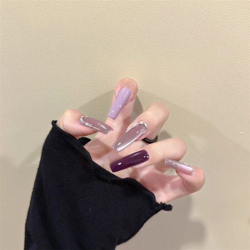 【魅惑酱紫】小众风敲显白紫色系美甲纯手工穿戴甲冰透法式猫眼贴
