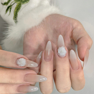 纯手工美甲月光山茶花永远 仙女系列晕染清冷氛围感穿戴甲简约