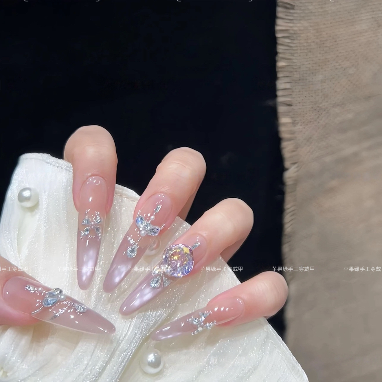 【紫晶星语】手工穿戴甲紫色轻奢高级感猫眼法式锆石K9钻爆闪美甲