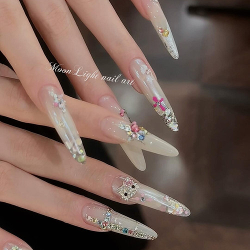 【夏日辣妹】湾湾老师同款彩色拼钻KT穿戴甲夏季高级感爆闪指甲贴