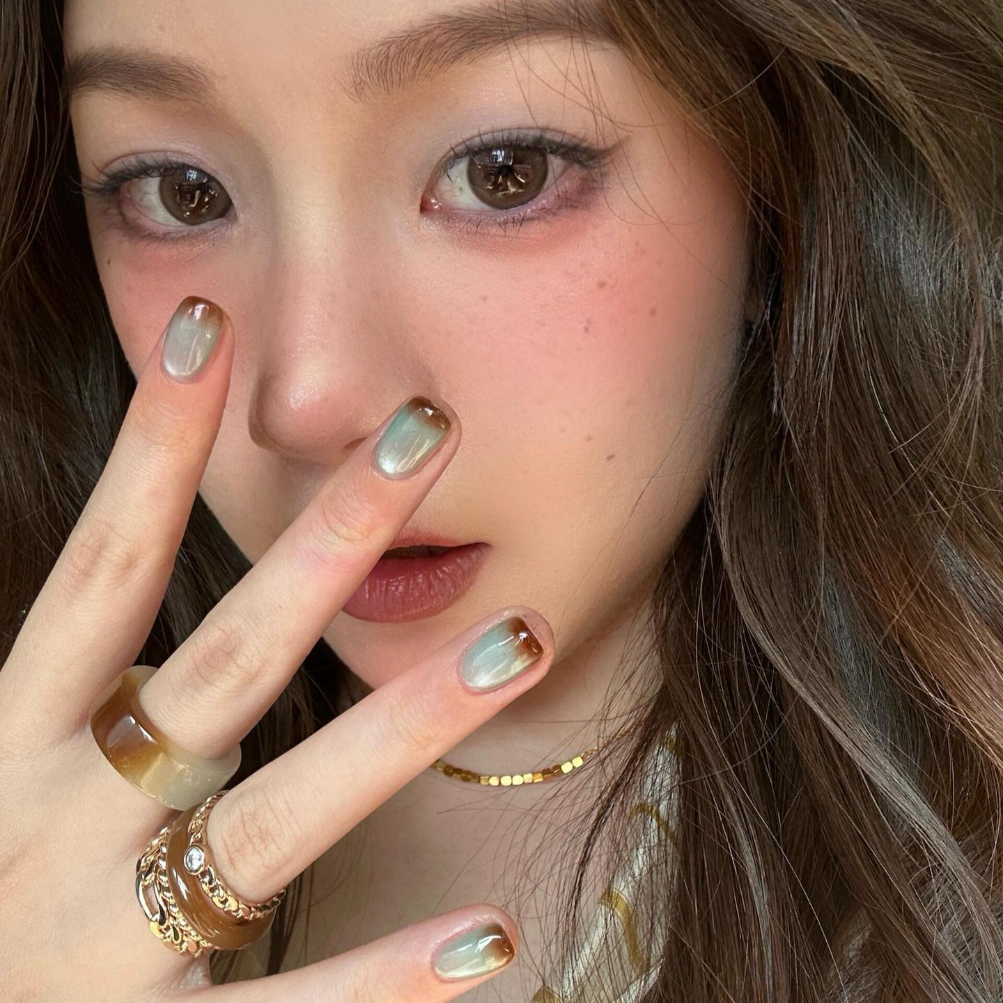 【湖畔栗色】简约法式猫眼纯手工穿戴甲短款气质美甲贴片假指甲片