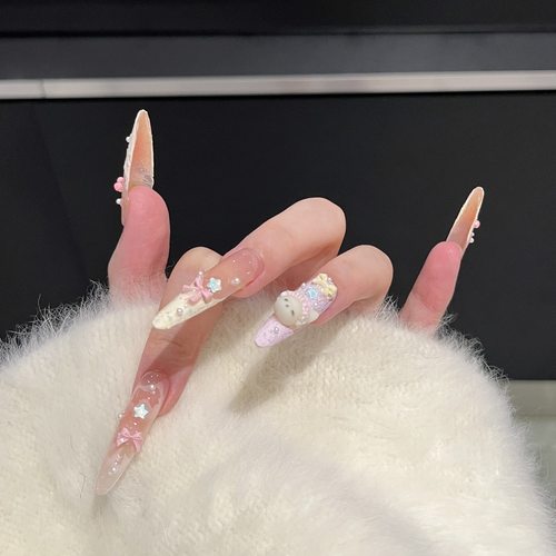 【小熊乐园】夏季穿戴甲纯手作高级冰透腮红卡通可爱美甲可拆卸