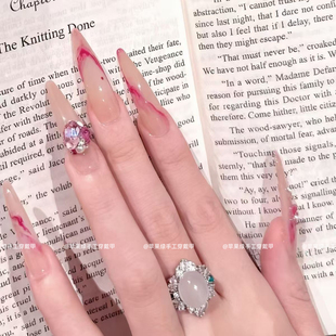 晕染梅子粉钻球纯欲显白纯手工穿戴甲狐系百搭美甲贴 魅惑妲己