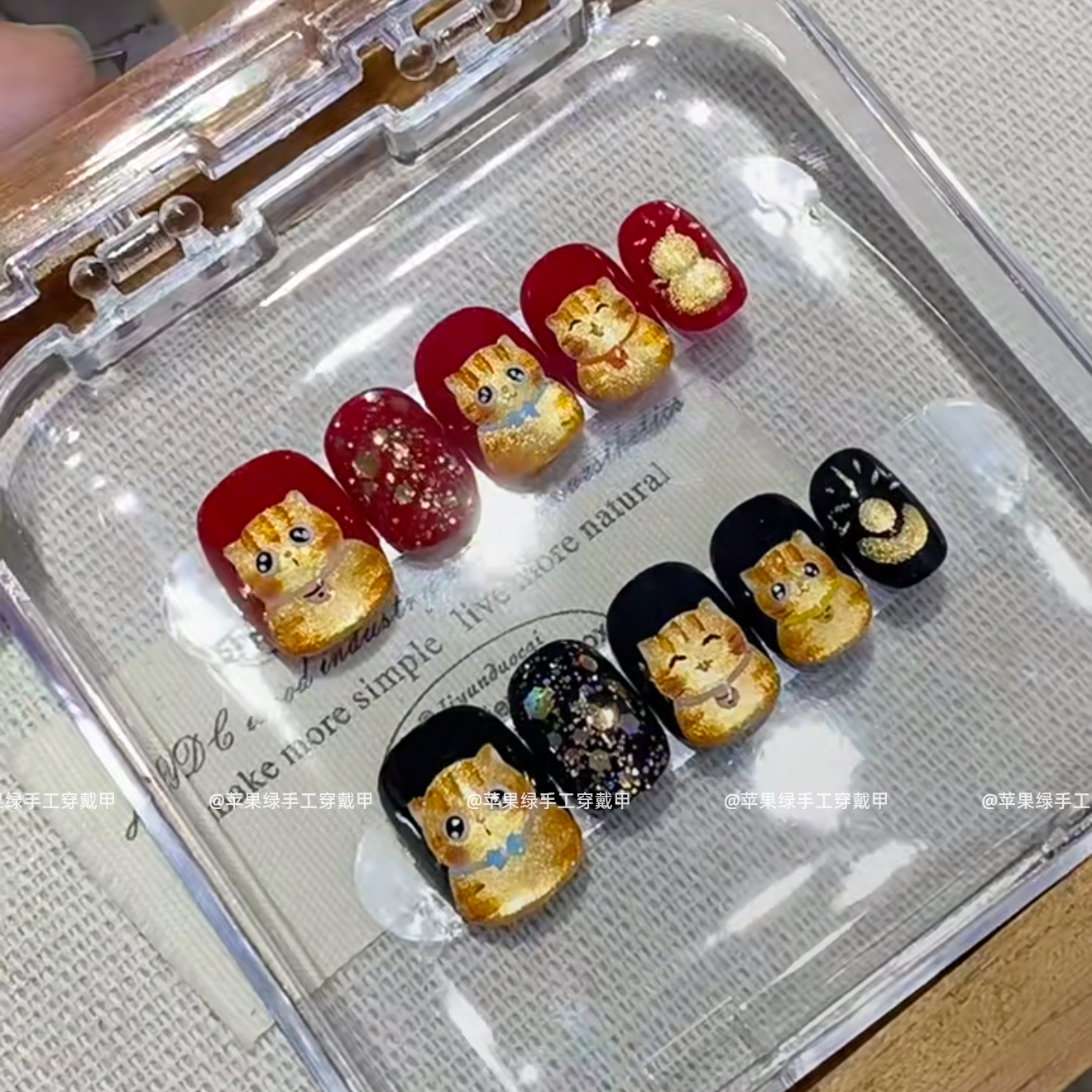 招财猫新年红色纯手工穿戴甲可爱卡通美甲贴片成品可拆卸假指甲,彩妆/香水/美妆工具,穿戴甲/甲片,淘宝优惠券,粉丝福利购,淘宝优惠卷