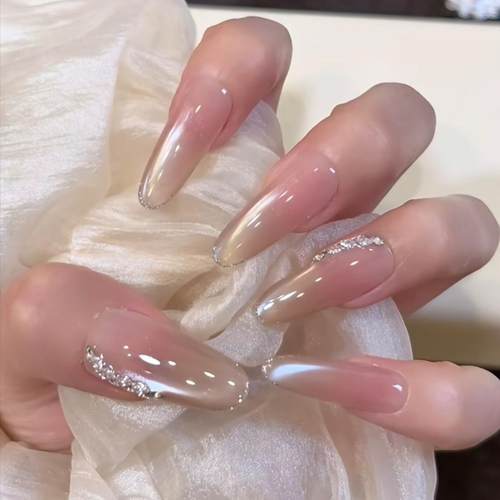 纯手工穿戴甲温柔柔光猫眼ins指尖贴钻碎钻轻奢可拆卸美甲贴成品