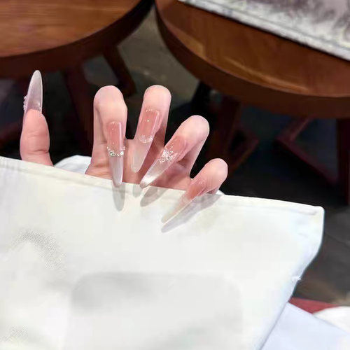 【迷失蝴蝶】纯手工温柔裸色纯欲感渐变猫眼碎钻蝴蝶立体感穿戴甲