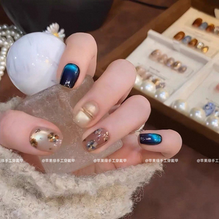 美甲贴片假指甲 气质小蛮腰显白秋花纯手工穿戴甲短款 森屿暗香