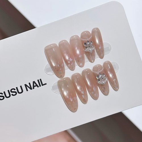 【‌珠贝云纱】粉色猫眼贝母贴片穿戴甲片可拆卸指甲贴片