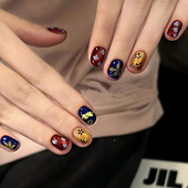 复古手绘小花纯手工穿戴甲秋冬AB款 花影鎏金 ins气质显白美甲