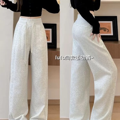 白灰色休闲卫裤女款冬季加绒显瘦