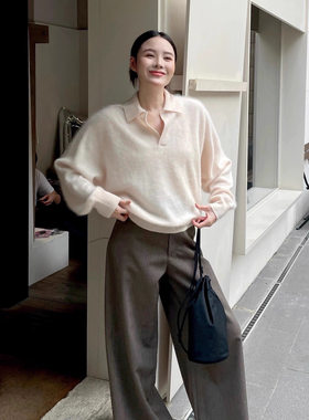 COS女装同款POLO领羊绒羊毛针织