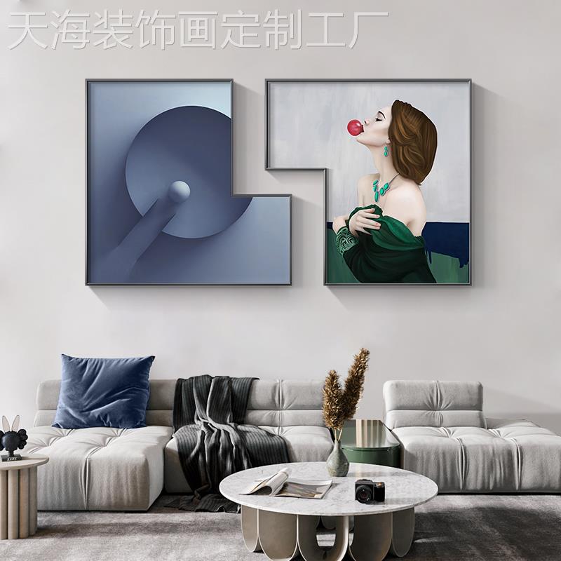 网红现代客厅创意组合装饰画登头人物摩卧室床轻奢挂画餐厅墙上梯图片