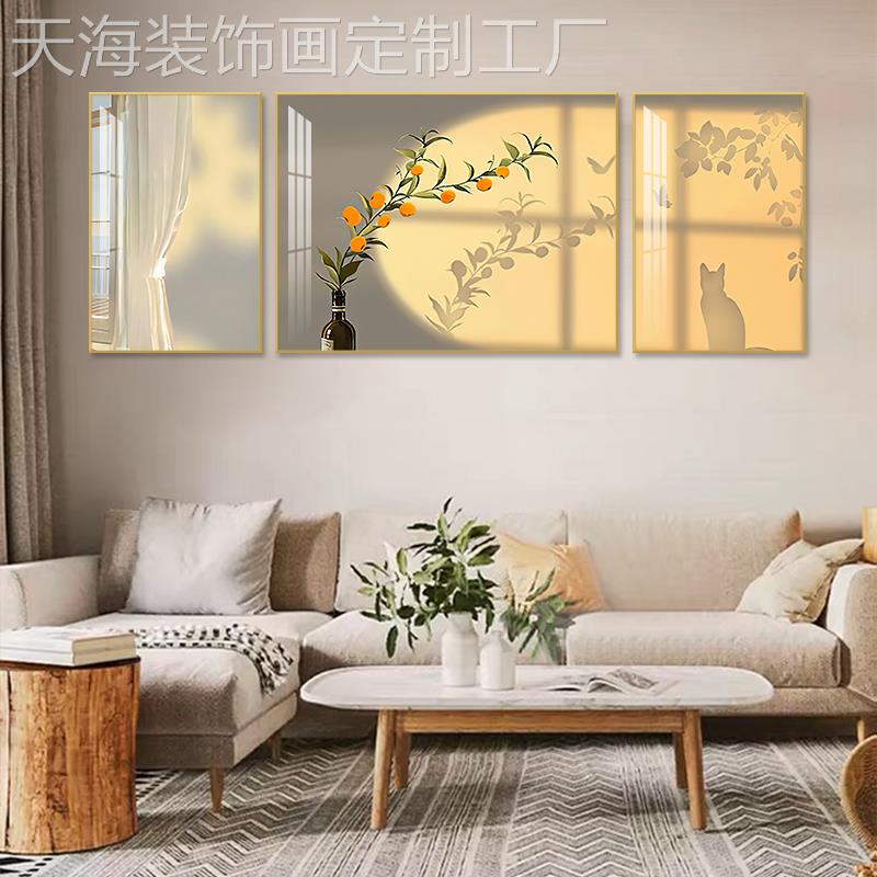 网红壁花卉客厅装饰画代光影合沙发背景挂画高档大气墙轻奢现组三图片