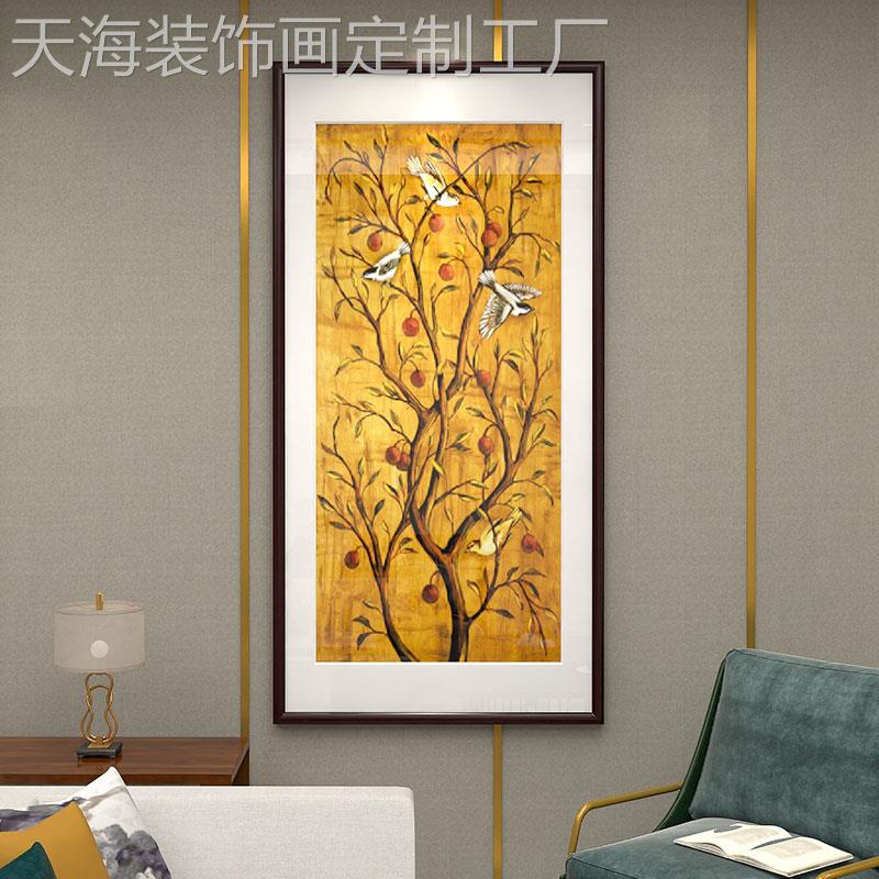 网红发财入玄关装饰吉画鹊登梅走廊户过道楼梯间墙壁画树喜祥树挂图片