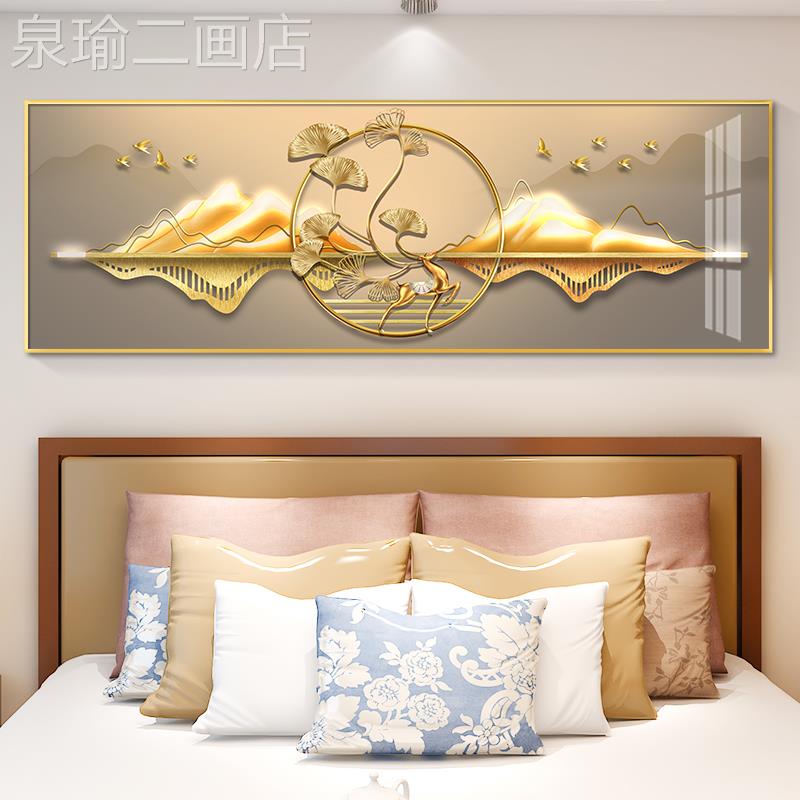 网红福挂鹿画新中式轻奢床头墙室卧背饰画主卧房间景现代简装约壁图片