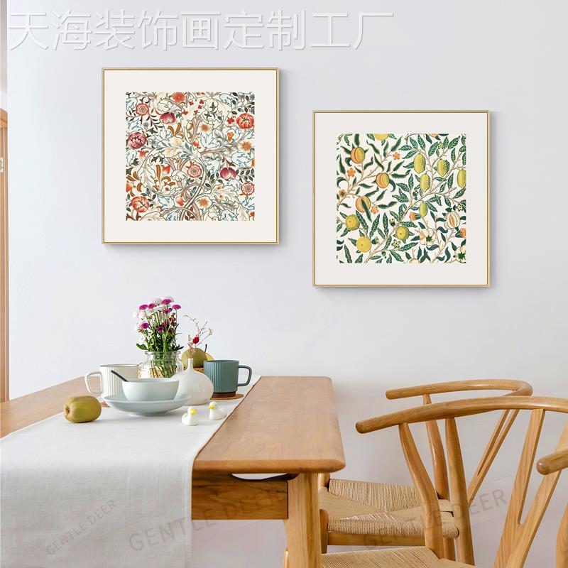 网红北欧入户玄饰装画简美复古关正方术形壁艺植物花卉餐厅饭画厅图片