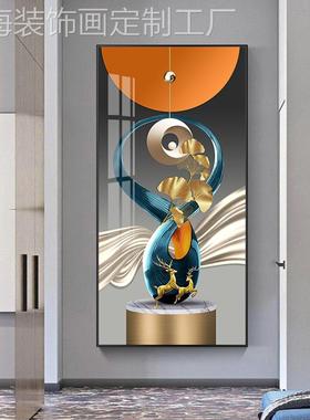 网红入户玄关装饰奢画现简约橙色福竖禄壁画大轻代风气走廊过道版