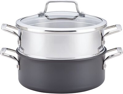 美国代购Anolon Authority 硬质氧化铝不粘锅蒸锅 5夸脱