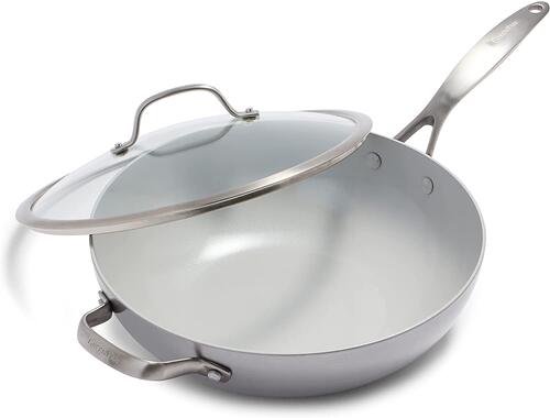 美国代购GreenPan Venice Pro 不锈钢陶瓷不粘锅炒锅30厘米直径