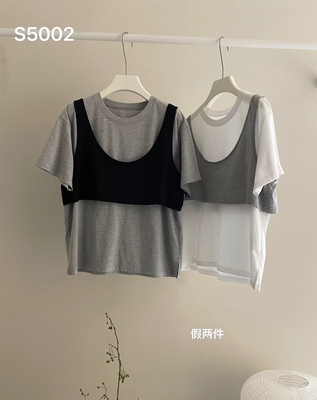 春夏新品韩国handwash33家个性松垮慵懒假两件T恤均码女t百搭减龄