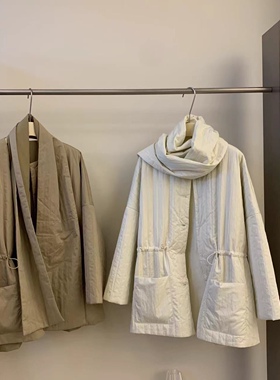 秋冬新品韩国elephant简约带围巾可两面穿腰带棉服宽松均码女