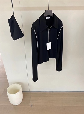 秋冬新品韩国verso简约气质撞色翻领拉链卫衣开衫正肩显瘦上衣女