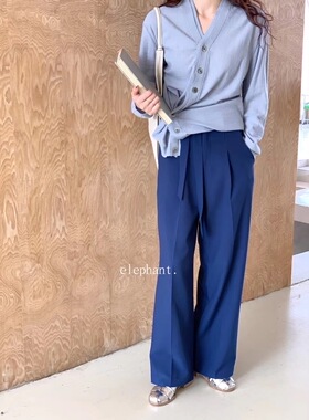 新品韩国大象家elephant气质ins直筒裤休闲宝蓝色西装裤女