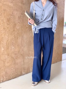 新品韩国大象家elephant气质ins直筒裤休闲宝蓝色西装裤女