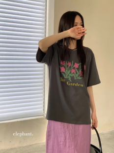韩国elephant春夏季新款小众设计复古花朵印花短袖T恤麻料半裙女