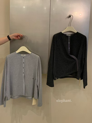2025春新品韩系elephant大象简约宽松圆领斜扣长袖t恤上衣均码女
