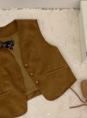 鸡蛋家egg日系复古vintage皮绒马甲背心均码