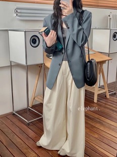 大象家韩国elephant气质极简青果领宽松男友风西装外套均码现货