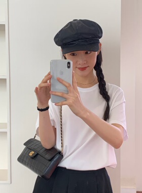 春夏新品正肩t显瘦经典白色上衣内搭圆领纯色百搭短袖T恤均码女