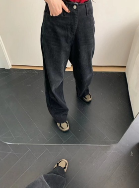 秋冬新品韩版insist休闲磨毛直筒牛仔裤女