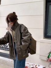 冬季新品韩版insist柔软pu皮毛一体毛毛外套皮衣收腰中长款女