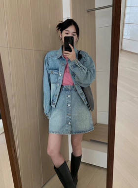 新品韩国elephant大象复古做旧设计休闲水洗工装翻领牛仔外套夹克