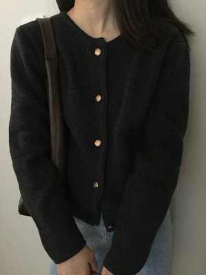 2024新品insist韩版简约基础圆领开衫丝光羊毛金扣小香风毛衣均码