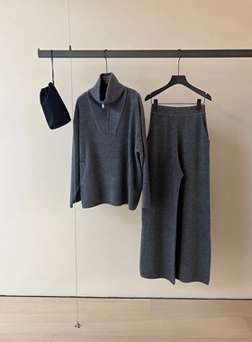 秋冬新品韩国verso高品质翻领全羊毛毛衣直筒裤显瘦套装均码自留