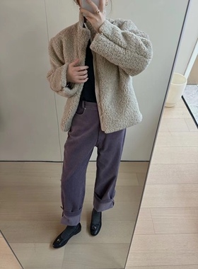 秋冬新品韩国verso简约立领羊羔毛夹克外套宽松均码女