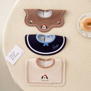 新生儿宝宝0 3岁防水口水巾纯棉A类围嘴360度旋转防吐奶围兜