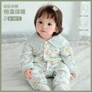 冬季加厚200克A类纯棉婴儿棉衣宝宝夹棉连体衣秋冬新生婴儿爬服
