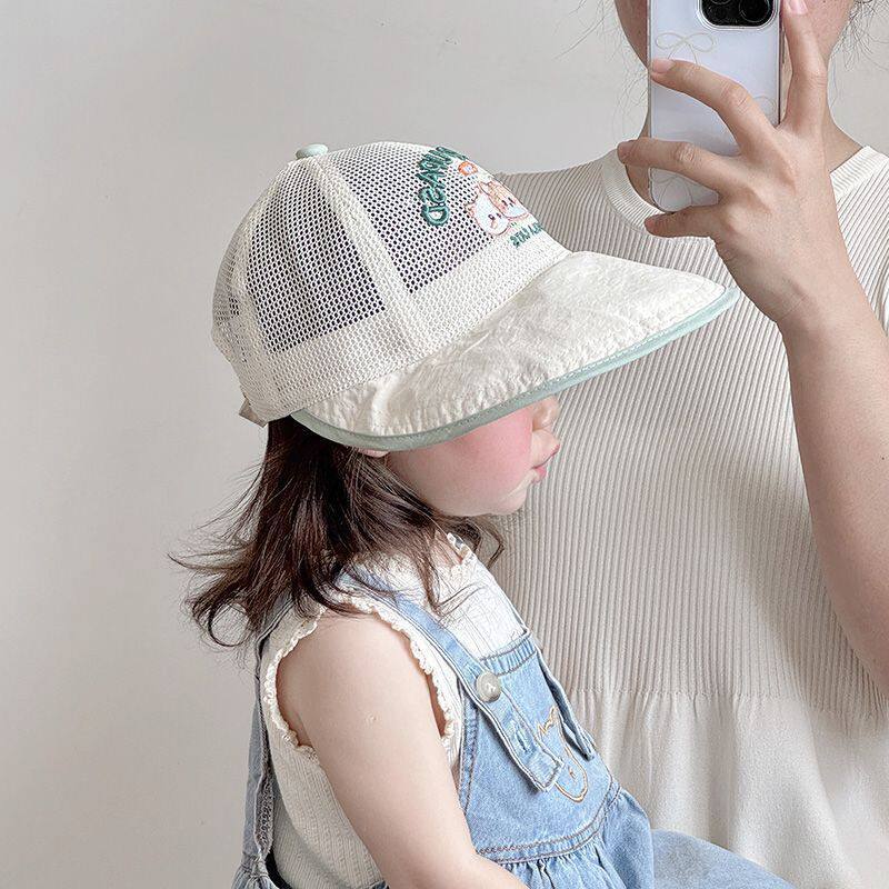 儿童帽子夏季薄款透气网眼出游遮阳防晒大帽檐渔夫帽男女宝宝盆帽