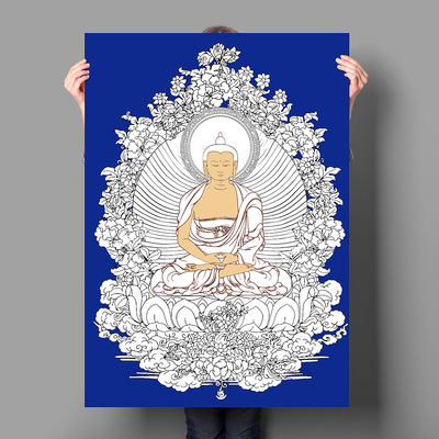 纯棉油画布西藏热贡唐卡描金线稿