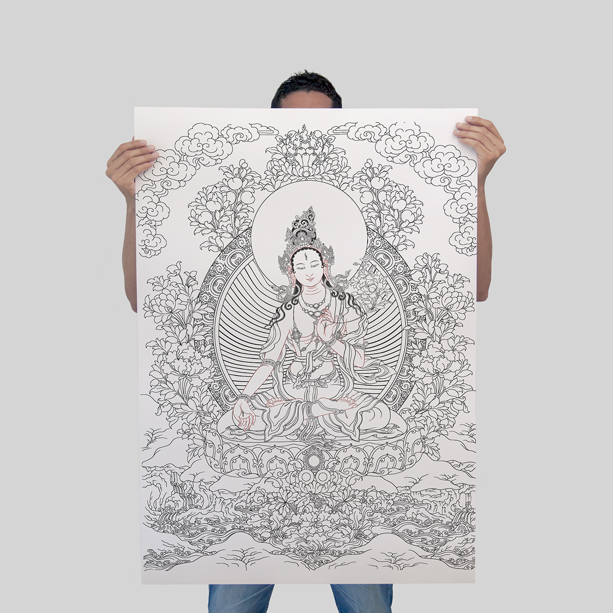 非遗文化白度母描金线稿 唐卡佛像描金涂色 diy手绘自己画唐卡