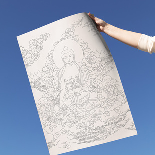 西藏唐卡描金药师佛白描线稿画稿佛像涂色diy手绘唐卡白描佛像