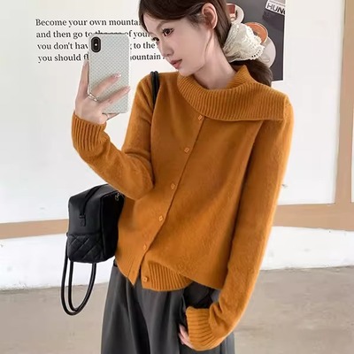 韩系设计感荷叶边毛衣针织外套