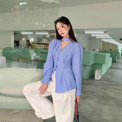 设计感时尚气质收腰显瘦条纹衬衫