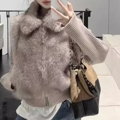 高级感针织拼接翻领假两件外套